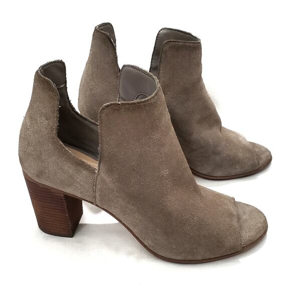 Steve Madden | Nello Taupe Suede Leather Peep Toe Heeled Booties - Picture 1 of 11